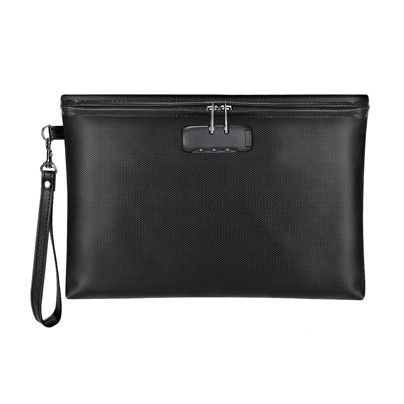 Fireproof Money Bag with Lock, 11.2"x7.6" Fireproof Cash Bag with Zipper Closure, Storage Pouch for A5 Size Document, Cheque, Cash, Cell Phone, Tablet, Credit Card, Passport, Jewelry (Black)