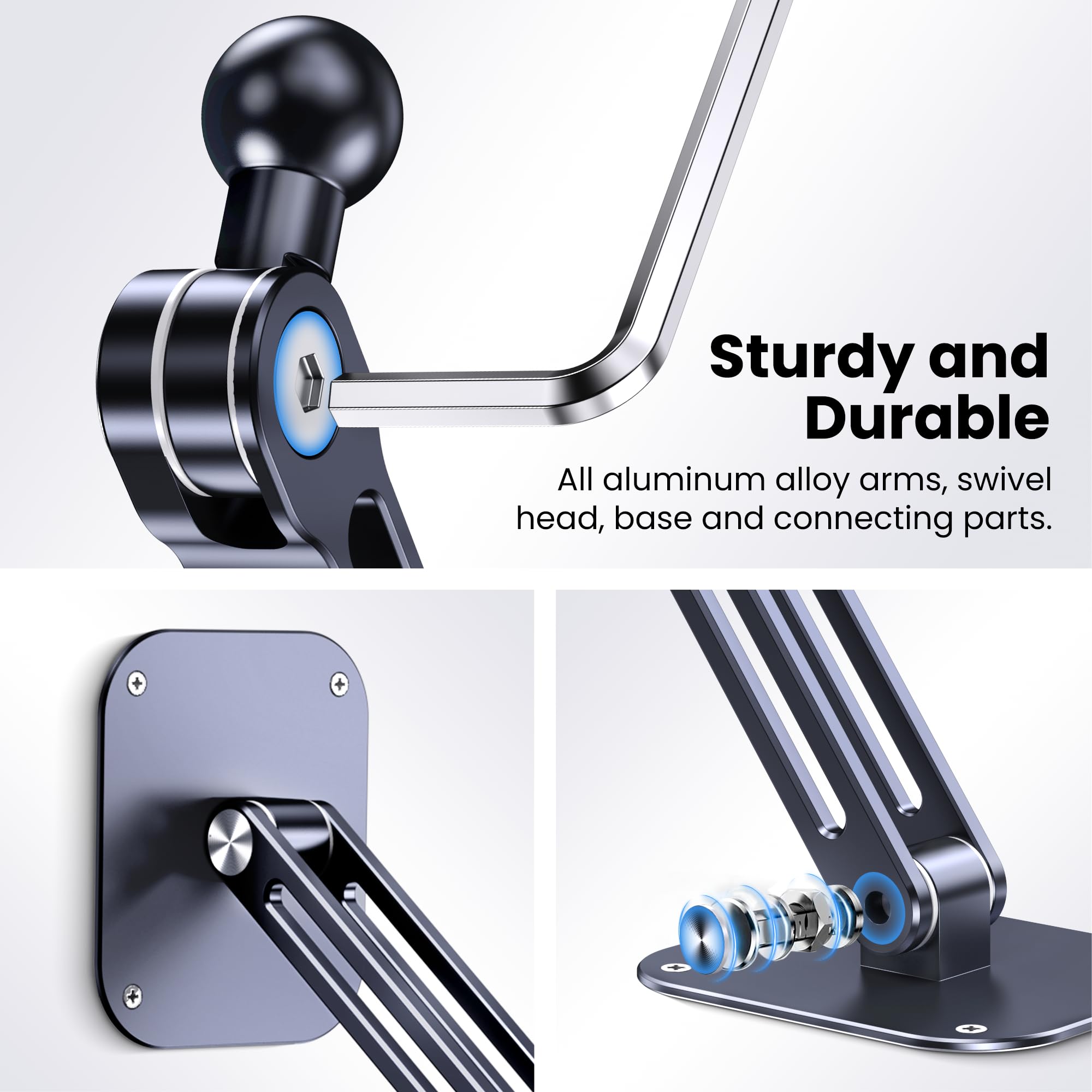 Tablet Wall Mount, Aluminum iPad Wall Mount Holder, 360° Rotation Adjustable Wall Holder Compatible with iPad Pro, Mini, Galaxy Tab, Surface Pro, Kindle, All 4.7-13" Tablets and Phones