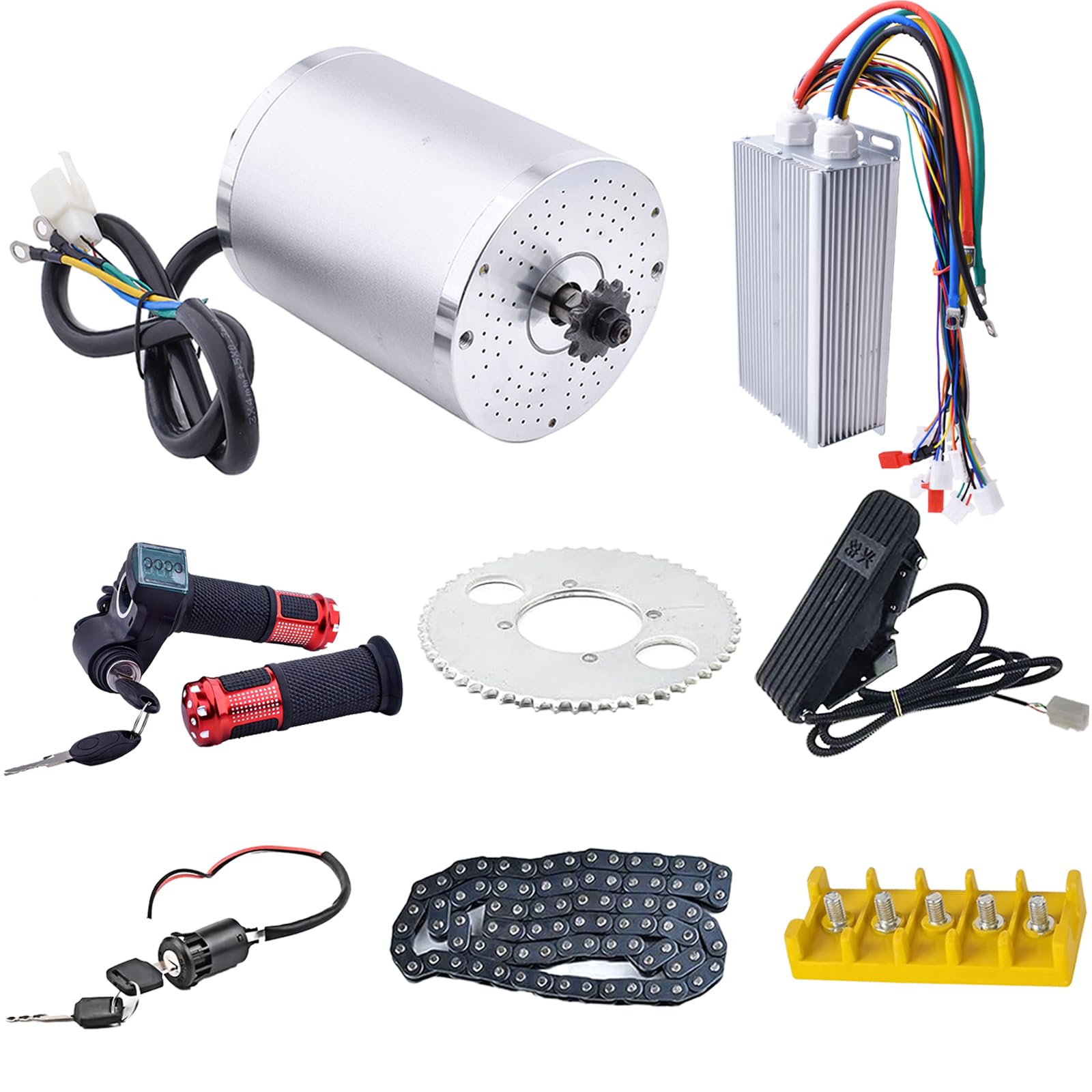 36V Motor Kit 1000W Electric Brushless DC Motor Kit 5.7N.M Go Kart Electric Motor 3100RPM Electric Dirt Bike Motor No Bracket BLDC Motor for Electric Scooter Ebike Controller Ebike Throttle with Key