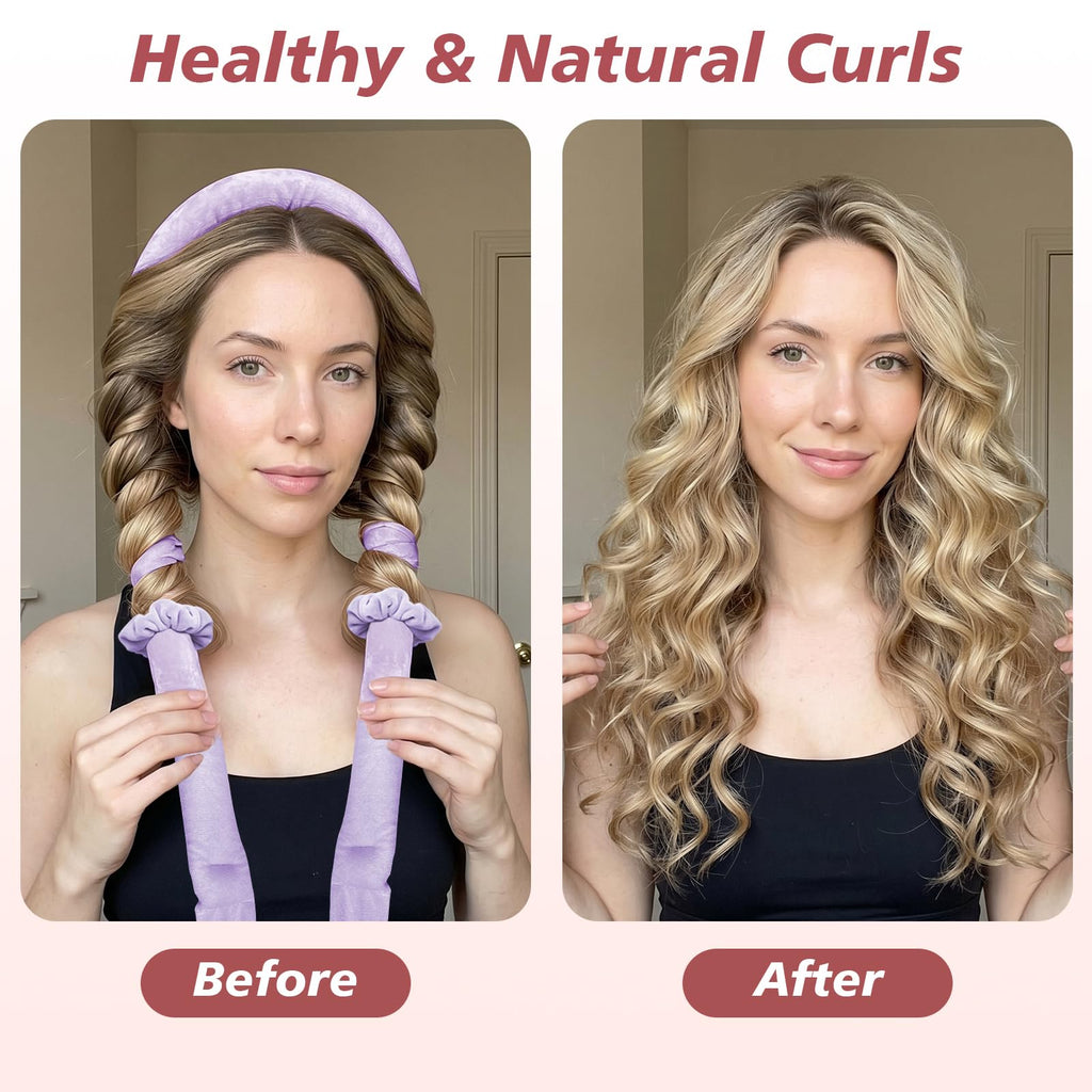 Gwabee Heatless Curls Overnight Hair Curler, 70" Soft Hair Curlers to Sleep In No Heat Curls Overnight, 9 PCS No Heat Curlers Set for Women - Blue