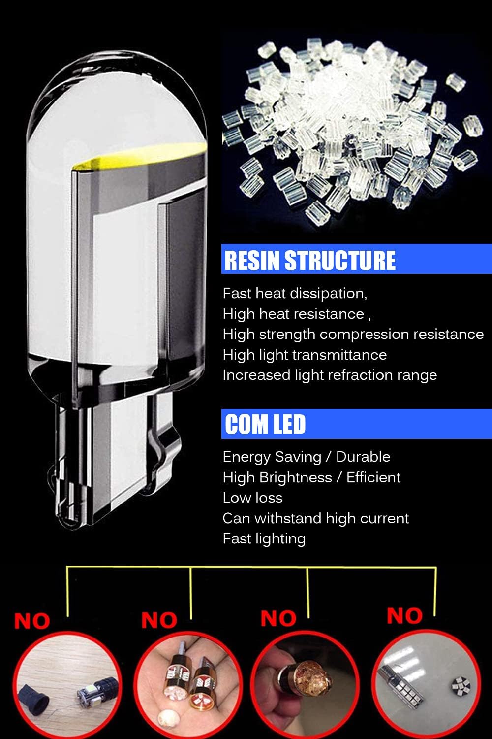 194 LED Light Bulb White 6000K Pack of 30, 168 2825 W5W T10 Wedge COB Bulbs Error Free for Car Dome Map Door Courtesy License Plate