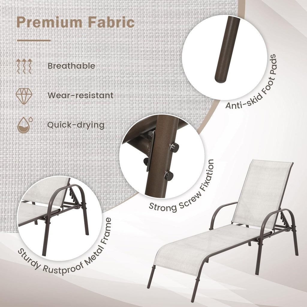 Giantex Patio Lounge Chair, Outdoor Chaise Lounge with 5 Adjustable Backrest, Sturdy Steel Frame, Sunbathing Recliner, Beach Chair, Tanning Chair for Outside, Yard, Balcony, Pool Chairs, Black