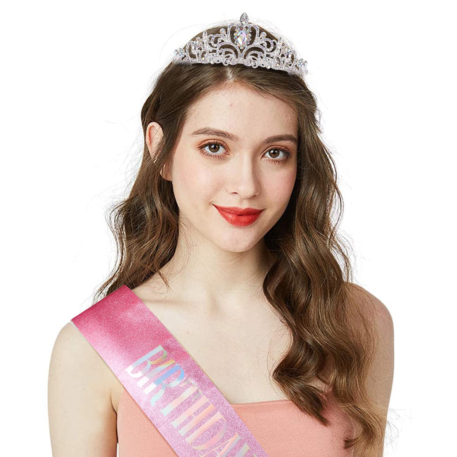 COCIDE Birthday Silver Tiara and Crowns Kit - Silver Tiara, Crown, Sash, Rhinestone Headband, Glitter Sash for Women & Girls Birthday Party Decorations