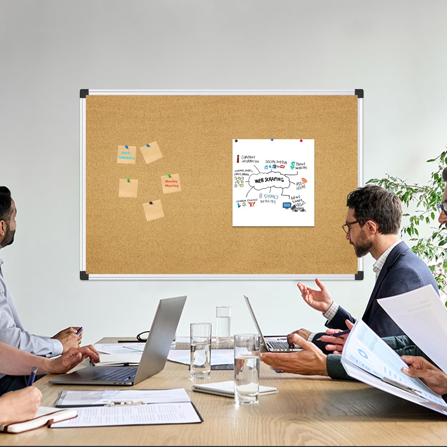 XBoard 24 x 18 Inch Wall-Mounted Office Cork Board, Notice Bulletin Board with Aluminum Frame