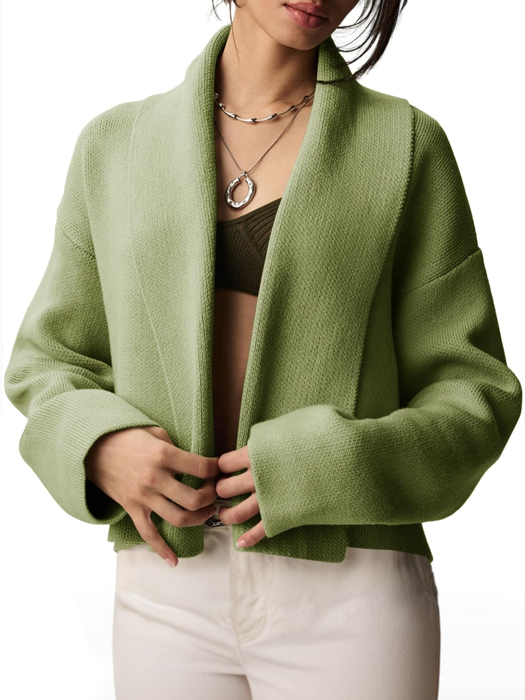 Saodimallsu Womens Cropped Cardigan Open Front Shawl 2026 Fall Trendy Long Sleeve Sweater Jacket