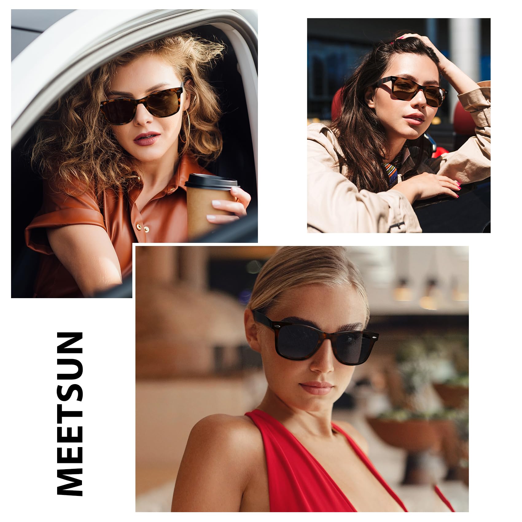 MEETSUN Retro Polarized Sunglasses for Women Men Classic Mirror Lens Driving Trendy Sun Glasses UV Protection (3 Pack)