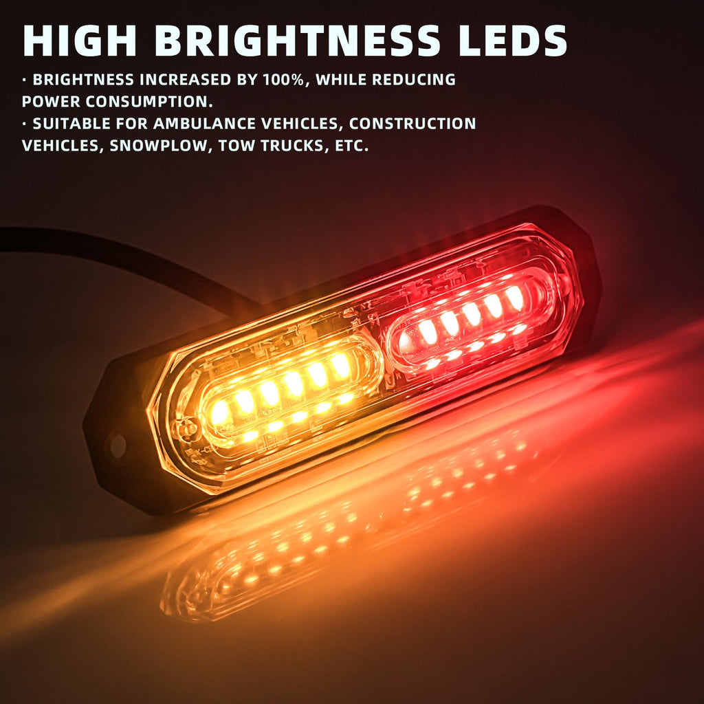 8-Pcs 12 LED Sync Feature Emergency Strobe Grille Lights Ultra Slim Surface Mount Hazard Warning Flashing Light Bar for Firefighter/Construction/Police/Trucks/Vehicles/Car/SUV (Amber/White)