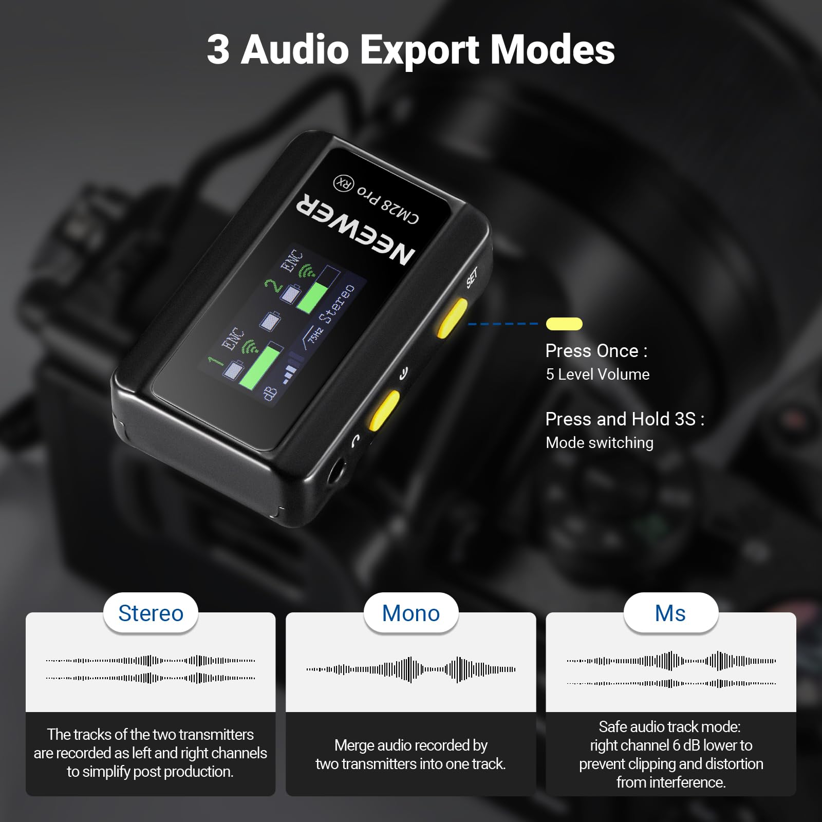 NEEWER CM28 Wireless Lavalier Microphone System, 1 Click Noise Canceling, 4GB Storage for 9Hrs of 48KHz 16 Bit Uncompressed Audio, Lapel Mic Compatible with iPhone/Android/PC/Camera/iPad
