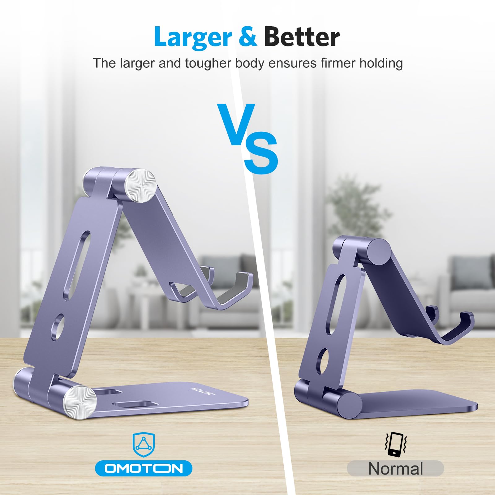 OMOTON Foldable Cell Phone Stand, C4 Portable Aluminum Phone Holder, Adjustable Phone Dock Cradle for iPhone 17/16/15 Pro Max Air, Small Tablets, All Smart Phones for Women Men Gift, Silver