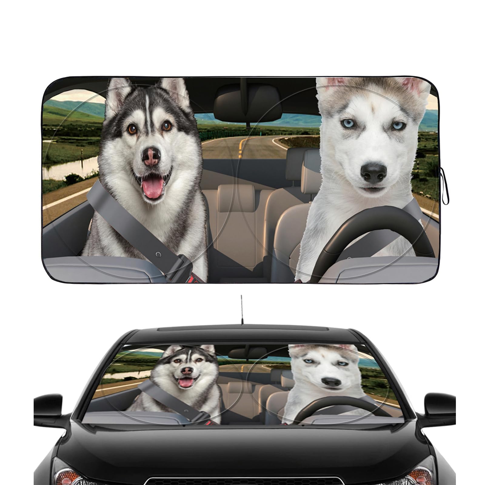 Gven Windshield Sun Shade for Car Front Window Cover Sunshades Visor Automotive Sun Shield for Full-Size Sedan & SUV, Mid-Size SUV, Sports Cars Mid-Size Pickup Truck Car Accessories(Abstract, L)