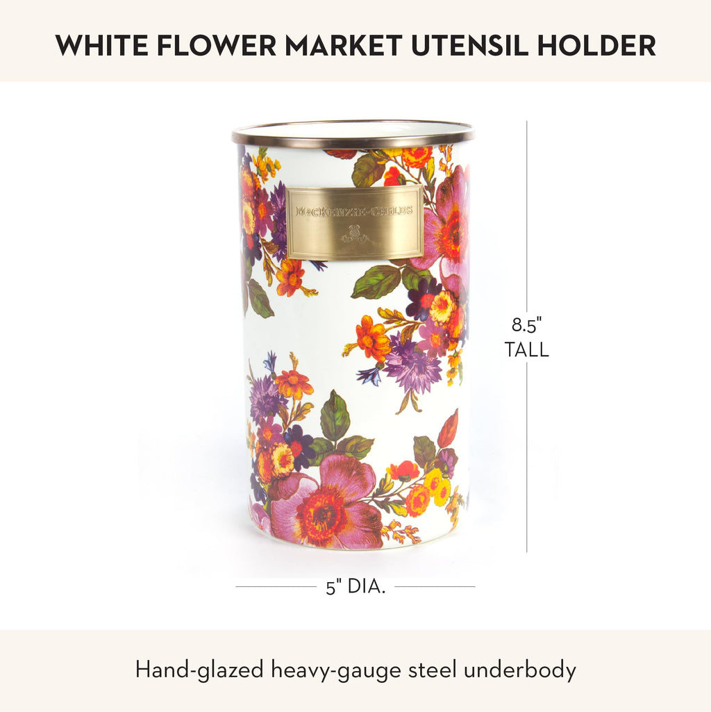 MACKENZIE-CHILDS Enamel Utensil Holder, Stylish Kitchen Countertop Organizer, Wild Rose Brown