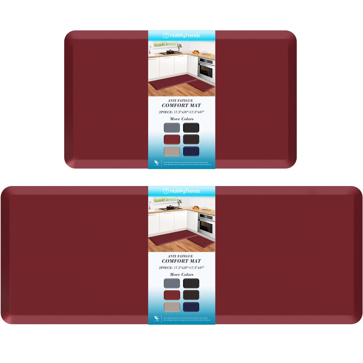 HappyTrends 2 PCS Kitchen Mat Cushioned Anti-Fatigue Floor Mat, Heavy Duty Ergonomic Comfort Foam Standing Mat, Waterproof Non-Slip Kitchen Rugs for Home, Office, Laundry,Black