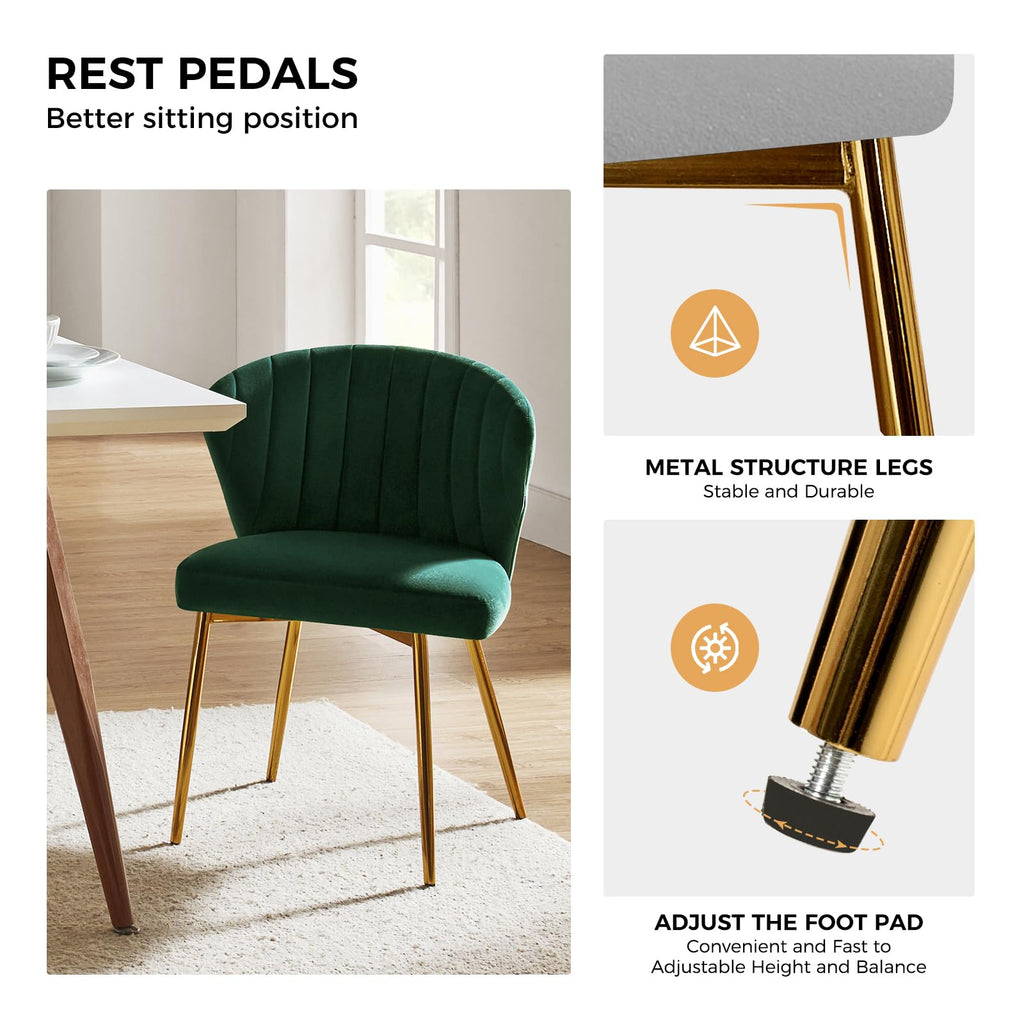 HULALA HOME Velvet Dining Chairs, Modern Small Armless Accent Chair with Gold Metal Legs, Living Room Upholstered Cute Side Chair, Elegant Tufted Back Vanity Chair for Bedroom, Auburn