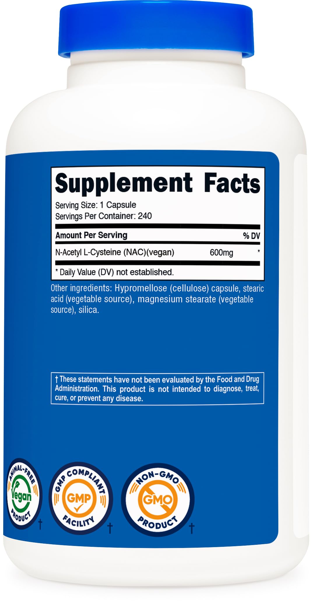 Nutricost N-Acetyl L-Cysteine (NAC) 600mg, 30 Vegan Capsules - GMO Free, Gluten Free, Vegetarian Caps