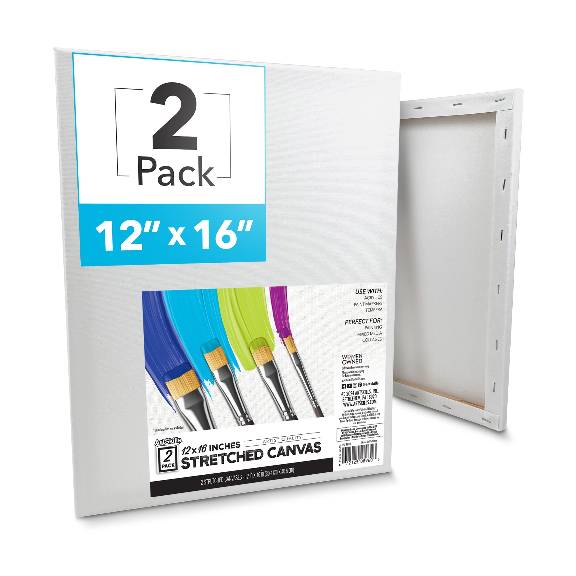 ArtSkills Stretched Canvases for Painting, 5x7 Canvas Painting Supplies for Artists, Blank Canvas Pack, 2-Pack
