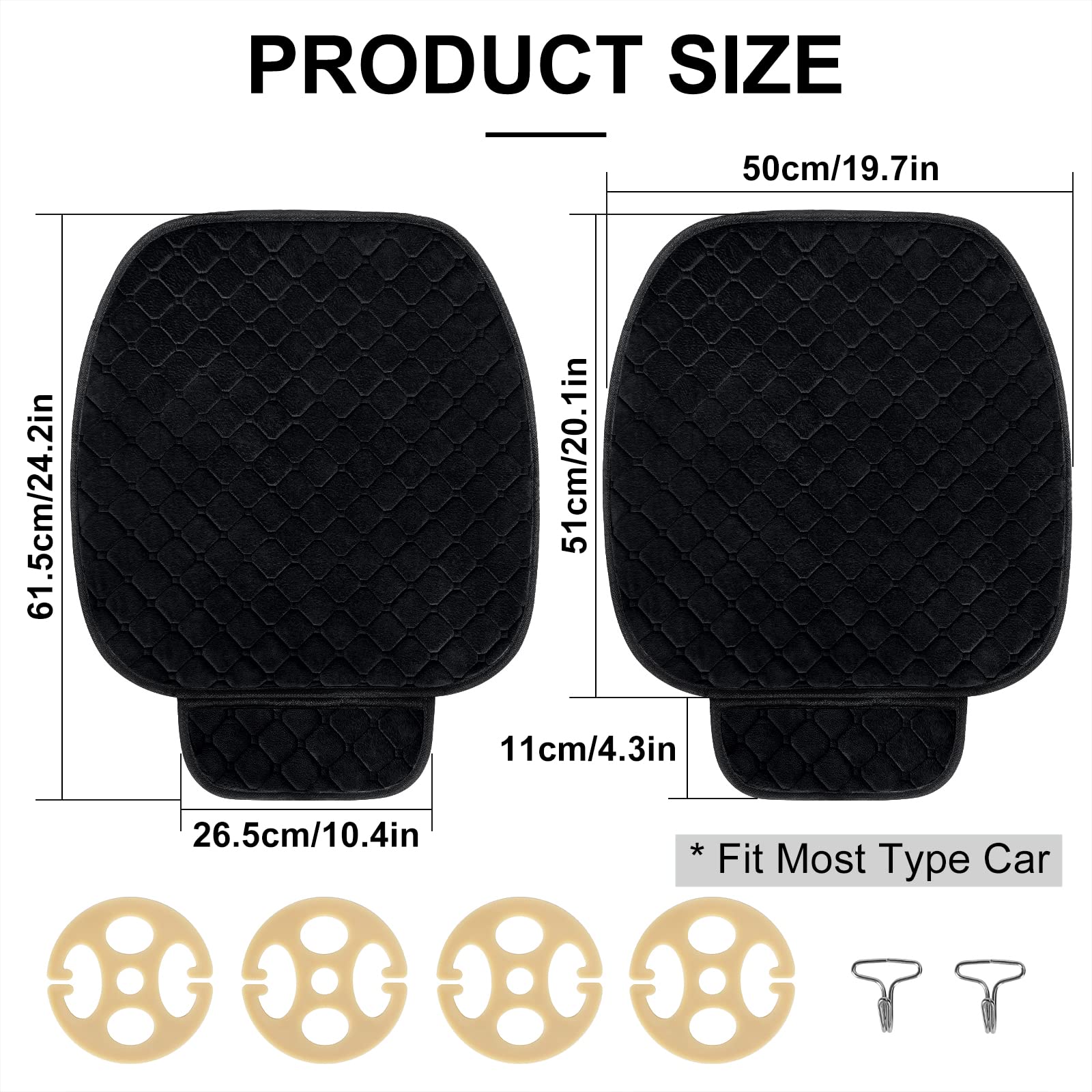 surpassme Comfortable Car Seat Covers Universal Front Seat Covers for Car Accessories, Padded Car Interior Covers for Automotive, SUV, Truck, and Van(Black)