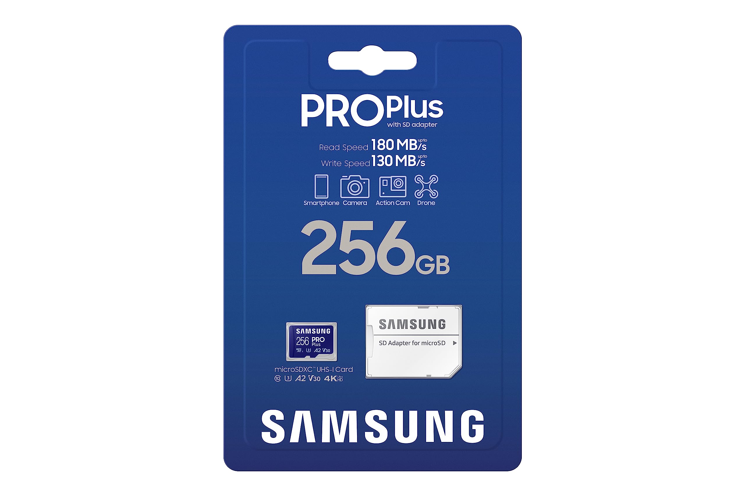 Samsung PRO Plus microSD Memory Card + Adapter, 128GB microSDXC, Up to 180 MB/s, Full HD & 4K UHD, UHS I, C10, U3, V30, A2, for Android Smartphones, Tablets, GoPRO, and DJI Drone (MB MD128SA/AM)