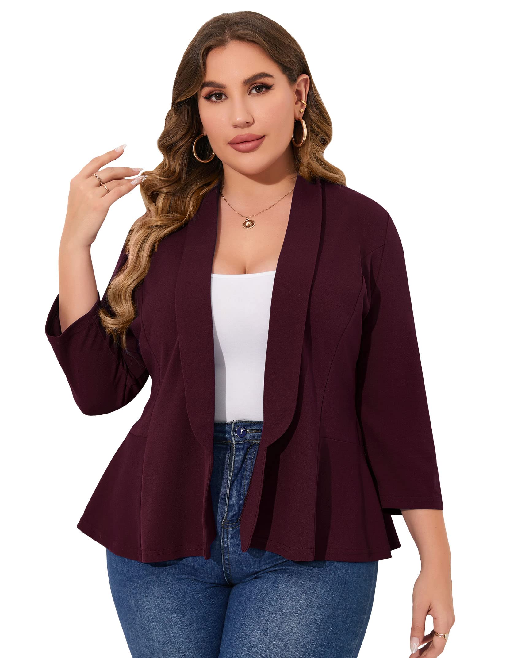 KOJOOIN Women Plus Size Casual Blazer Open Front Long Sleeve Work Office Cardigan Jackets