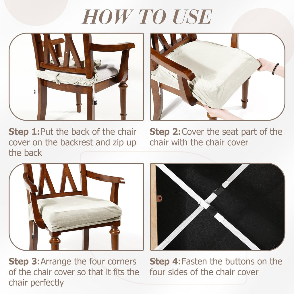 Havawish Large Dining Room Chair Seat Covers with Armrest Dining Chair Slip Covers Protectors(1 Pcs,Beige White)