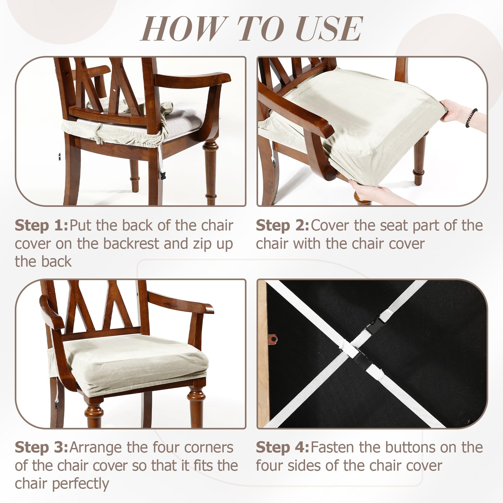 Havawish Large Dining Room Chair Seat Covers with Armrest Dining Chair Slip Covers Protectors(1 Pcs,Beige White)