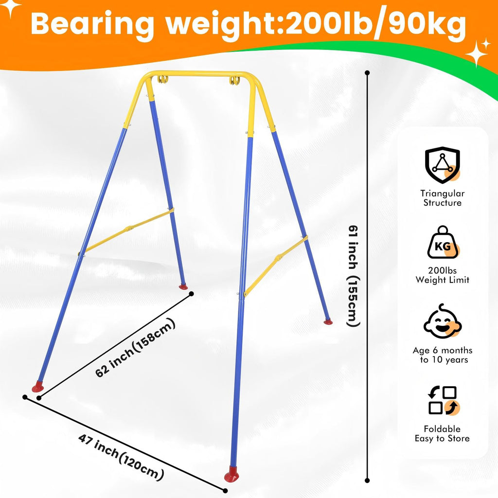 3-in-1 Toddler Swing Set, Metal A-Frame Hammock Chair Stand, Foldable Baby Swing Frame, Easy to Assemble & Store, Indoor/Outdoor Swing Stand for Toddler Baby Jumper Chair (SEAT)