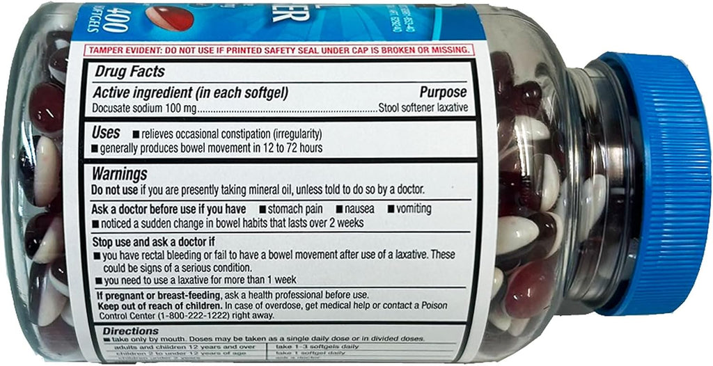 Kirkland Signature Stool Softener Docusate Sodium 100 Mg, 800 Softgels/2Bottle