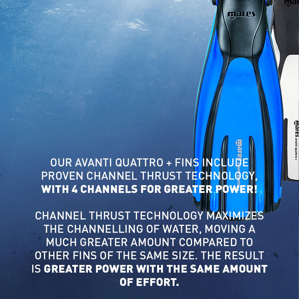 Mares Unisex Adults Avanti Quattro + Diving Fins - Durable Efficient Versatile Open-Heel Scuba Fins with Four-Channel Design & Bungee Strap