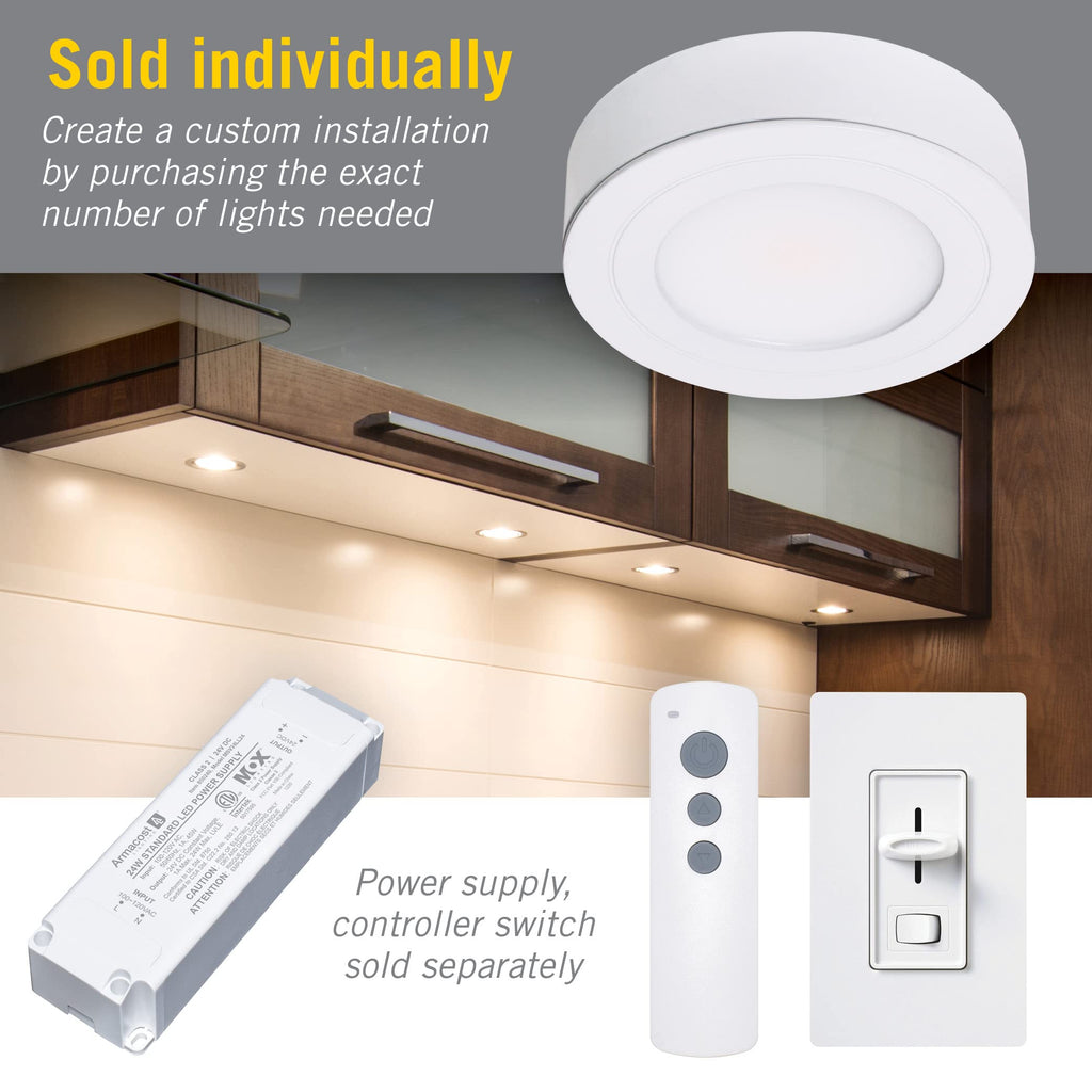 Armacost Lighting PureVue Dimmable Under Cabinet LED Puck Light, 4000K (Bright-White Light), 2.75 Inch, White Finish - 223412
