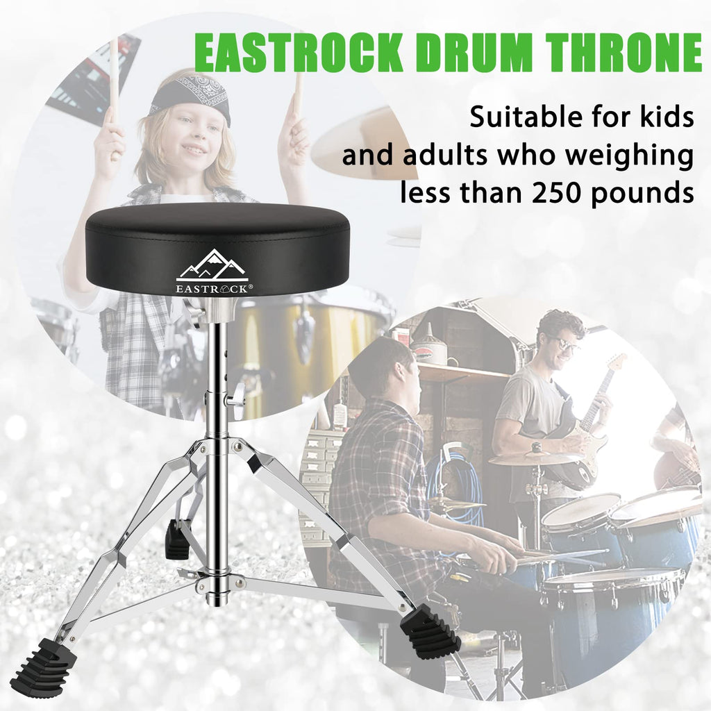 EASTROCK Drum Throne,Padded Drum Seat Drumming Stools with Anti-Slip Feet for Adults and Kids Drummers (Black)