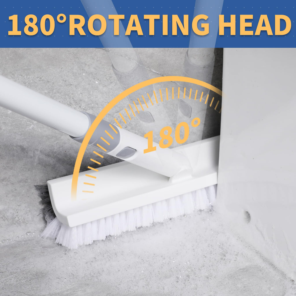 BOOMJOY Floor Scrub Brush with 57" Long Handle, 12" Wide Head, 2 in 1 Scrape and Brush, Stiff Bristle for Cleaning Bathroom, Patio, Kitchen, Tile, Wall and Deck