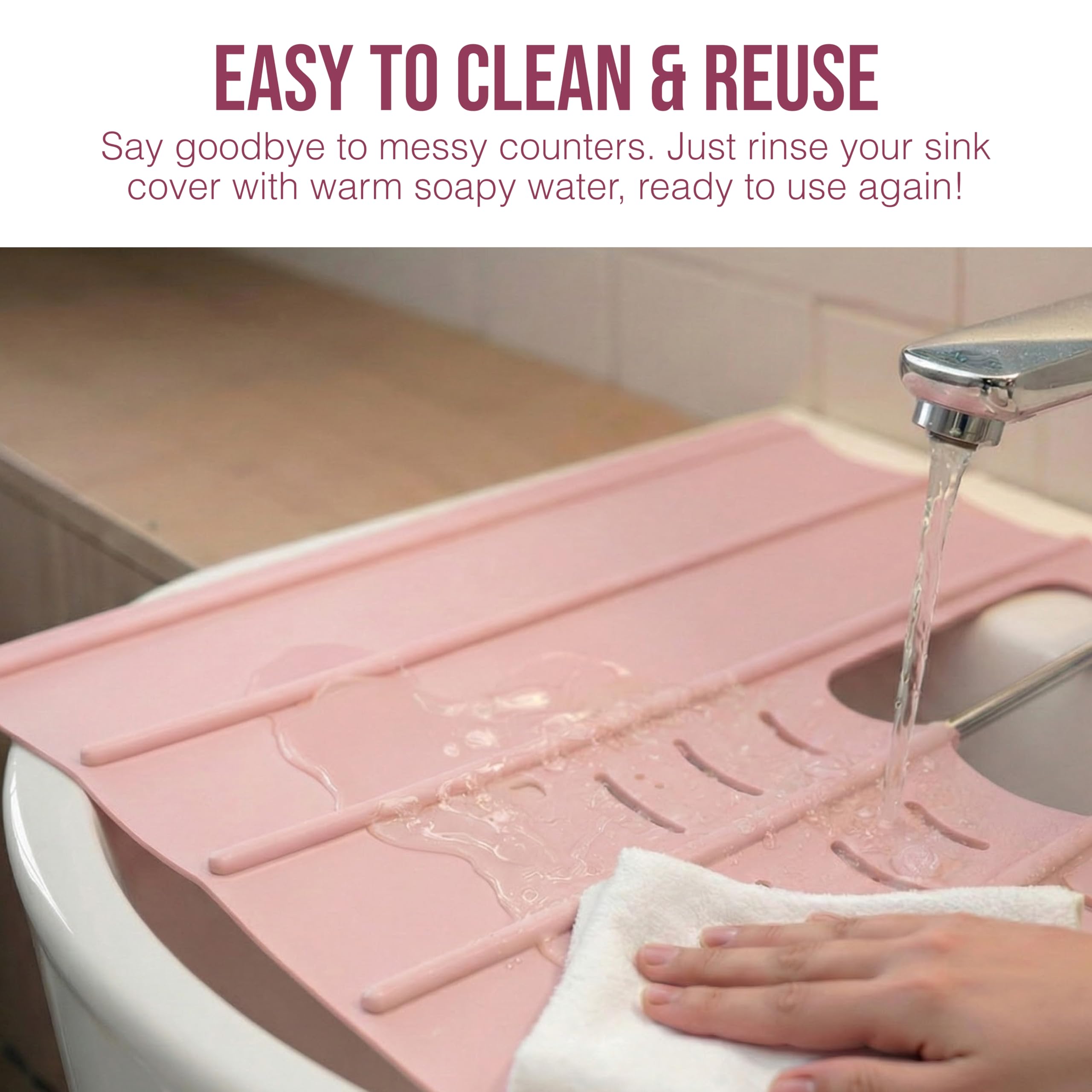 Maplefield Bathroom Sink Cover for Counter Space, Heat Resistant Silicone Sink Mat for Your Beauty Routine, Small Bathroom Space Saver Sink Cover for Makeup (Beige Large, 22" x 15" x 2" Inches)