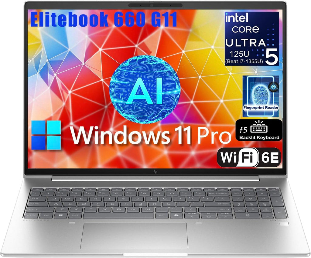 HP Elitebook 660 G11 Business Laptop, 16" FHD+ Computer, 12-Core Intel Ultra 5 125U (Beat i7-1355U), 32GB DDR5 RAM, 2TB PCIe SSD, WiFi 6E, Backlit KB, Fingerprint Reader, Windows 11 Pro
