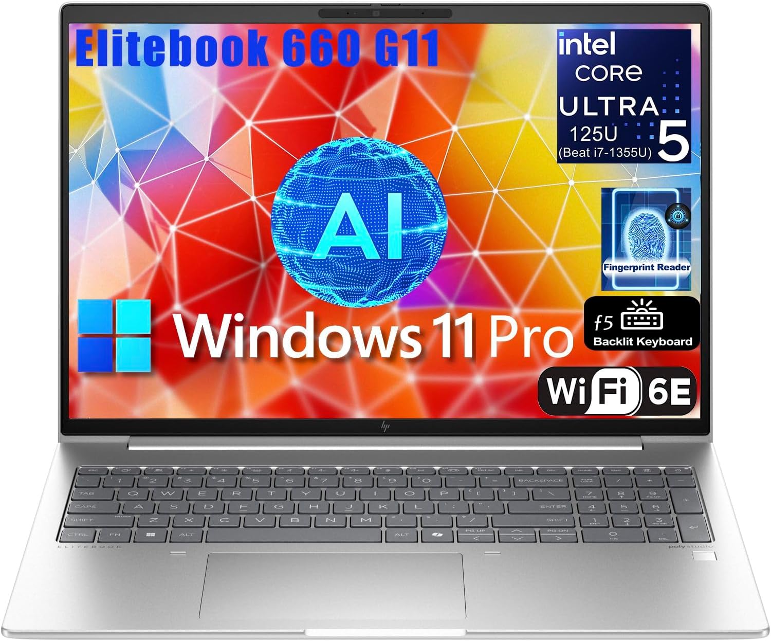 HP Elitebook 660 G11 Business Laptop, 16" FHD+ Computer, 12-Core Intel Ultra 5 125U (Beat i7-1355U), 32GB DDR5 RAM, 2TB PCIe SSD, WiFi 6E, Backlit KB, Fingerprint Reader, Windows 11 Pro