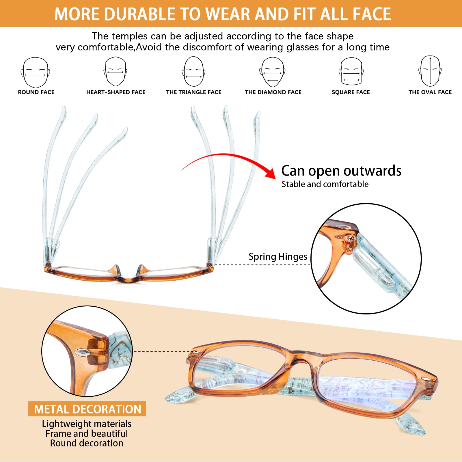 SIGVAN Reading Glasses 5 Packs Blue Light Blocking Eyeglasses Quality Spring Hinge Colorful Computer Readers for Women Men