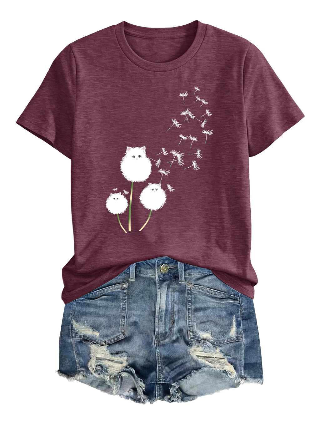 Anbech Womens Dandelion Graphic T-Shirts Teen Girls Cute Sunflower Print Casual Tee Tops