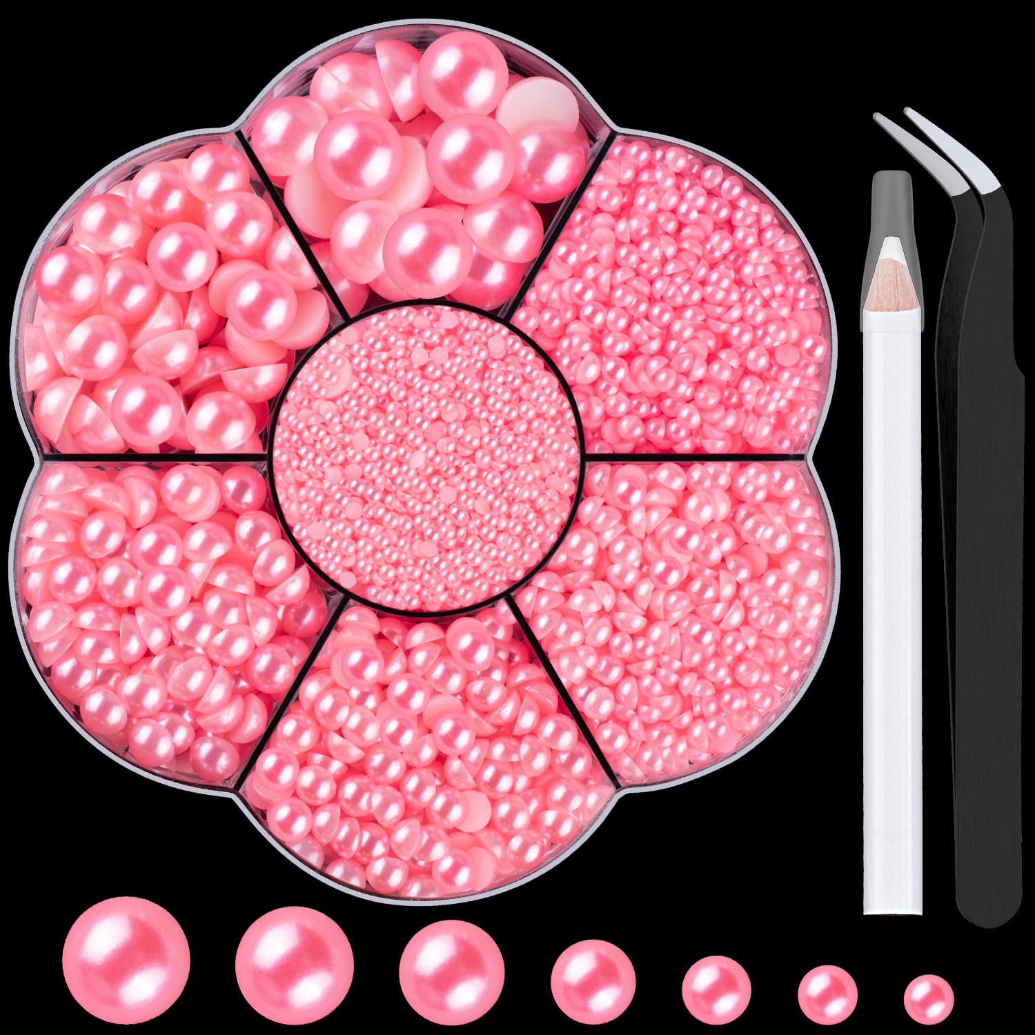BELLEBOOST 5600pcs ABS Round Flat Back Beige Pearls Kit with Pickup Tools for Nail Art, Face, Body Decorations