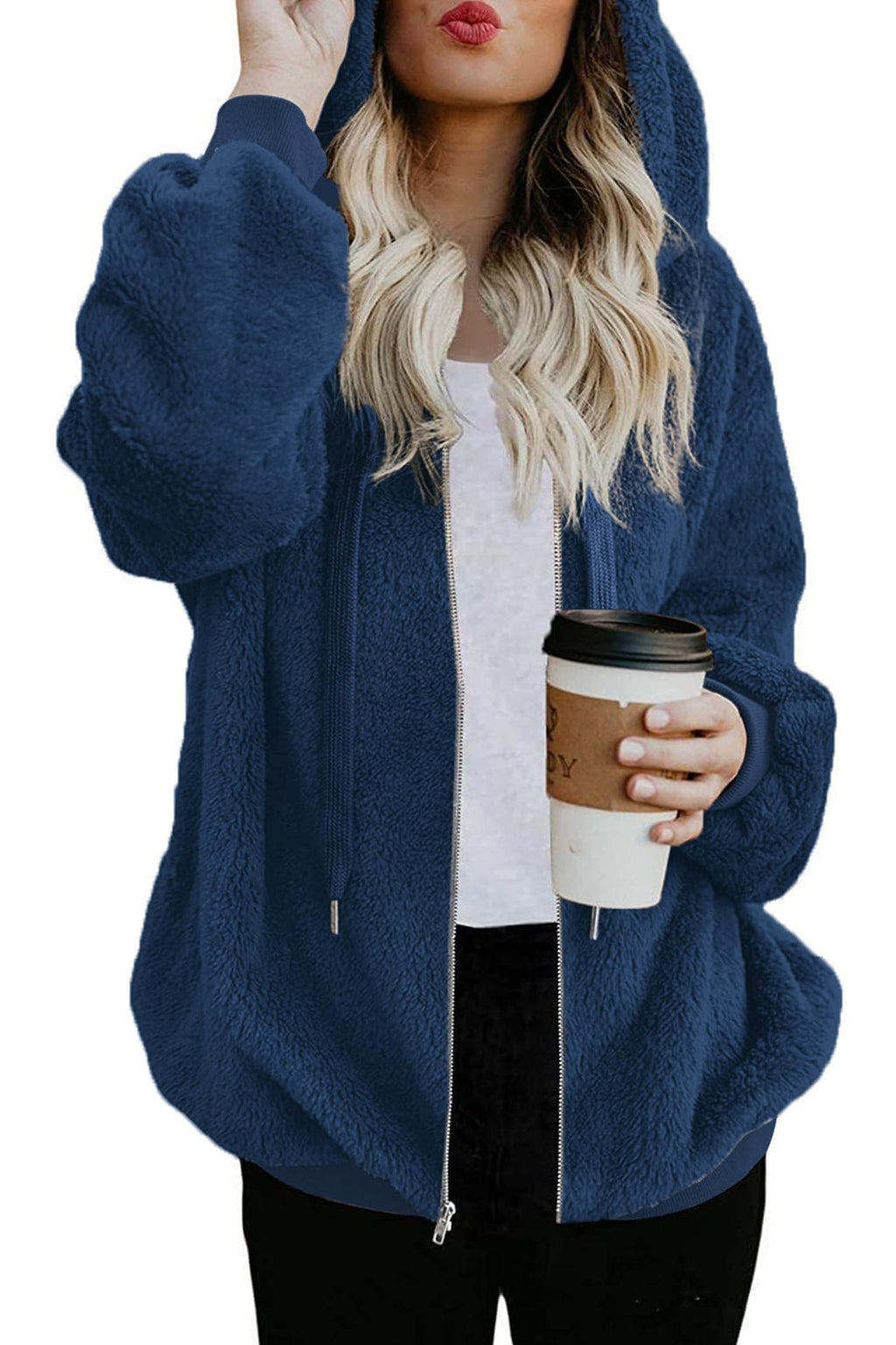 ReachMe Womens Oversized Sherpa Jacket Fuzzy Fleece Zip Up Hoodies with Pockets Warm Fall Outfits Winter Coats
