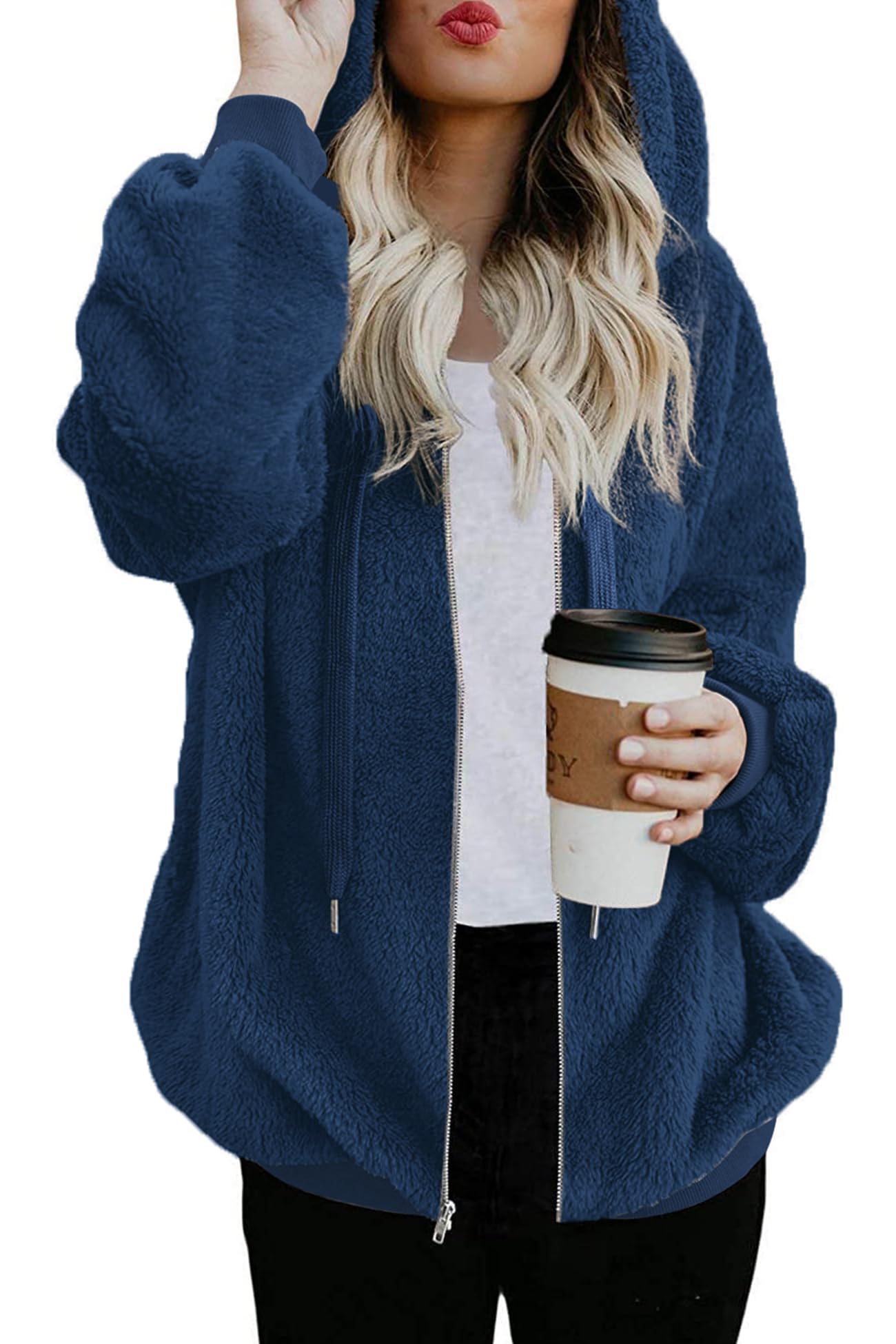 ReachMe Womens Oversized Sherpa Jacket Fuzzy Fleece Zip Up Hoodies with Pockets Warm Fall Outfits Winter Coats