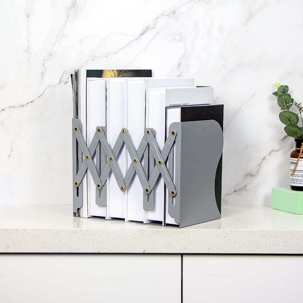 Aobopar Adjustable Book Ends, Metal Bookends for Heavy Books, Desk Book Holder for Shelves, Book Organizer for Desk, Suitable for Office, Home and School Use (Black)