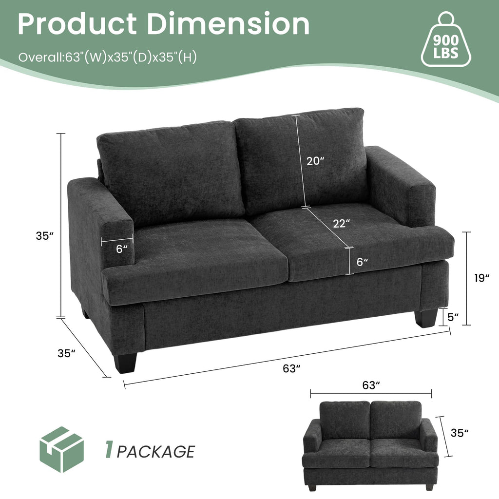 YOUDENOVA 2 Piece Set Comfy Sofa Couch, Loveseat Sofa * 2 with Deep Seats, Modern Sleeper Couch for Living Room, Black Corduroy