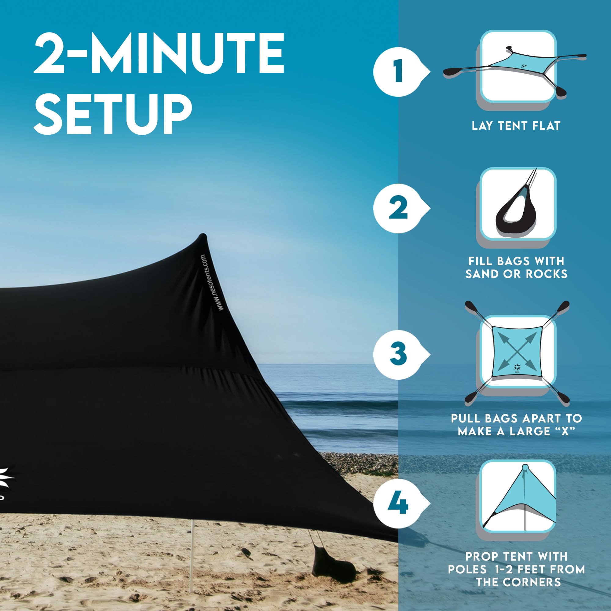 Neso Gigante Portable Beach Tent Sun Shelter - Lightweight Beach Shade Canopy - Easy Setup for Family Outings - Patented Reinforced Corners - UPF 50+ - 8ft Tall, 11 x 11ft - Save The Whales