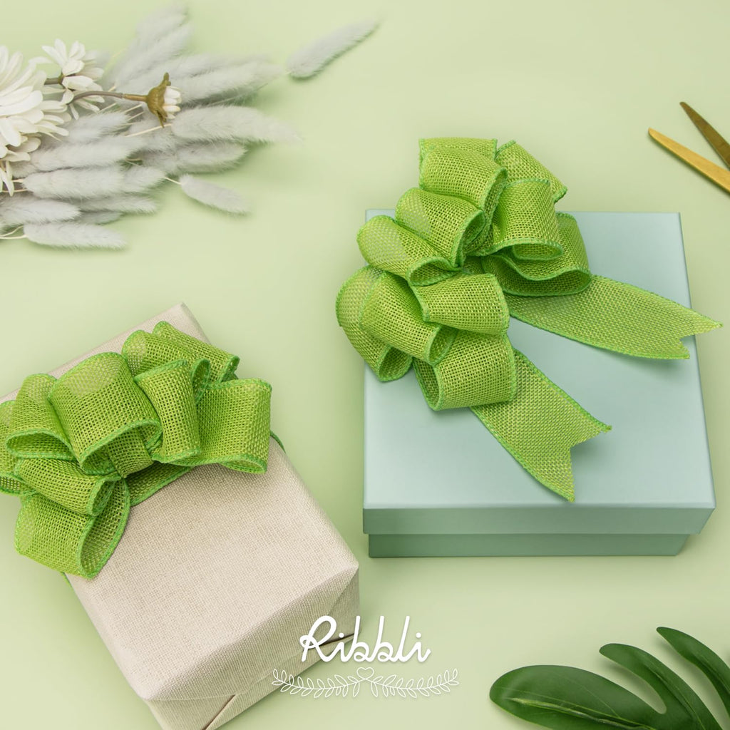 Ribbli Cinta con alambre de arpillera verde manzana, 1-1/2 pulgadas x 10 yardas, cinta con borde con alambre para lazo grande, corona, decoración de árbol, decoración al aire libre