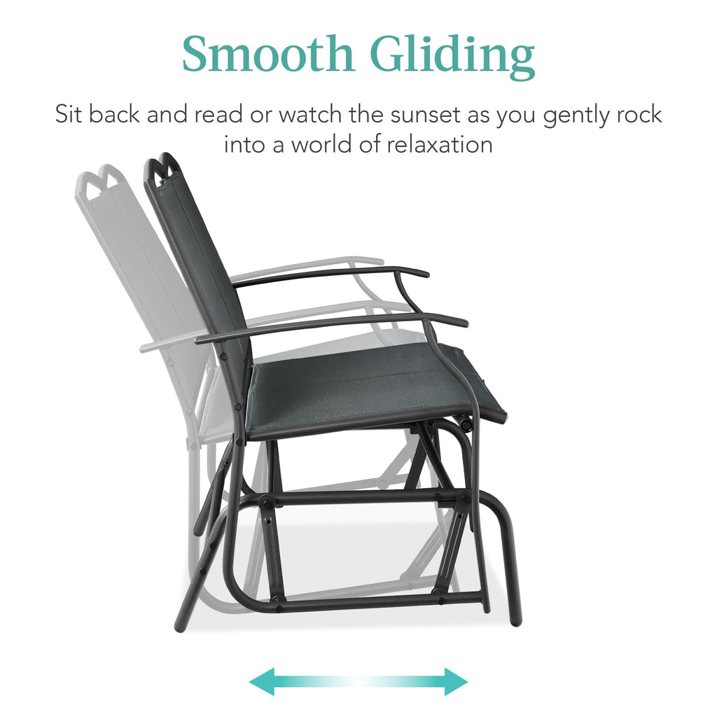Best Choice Products 2-Person Outdoor Patio Swing Glider Steel Bench Loveseat Rocker for Deck, Porch w/Textilene Fabric, Steel Frame - Black