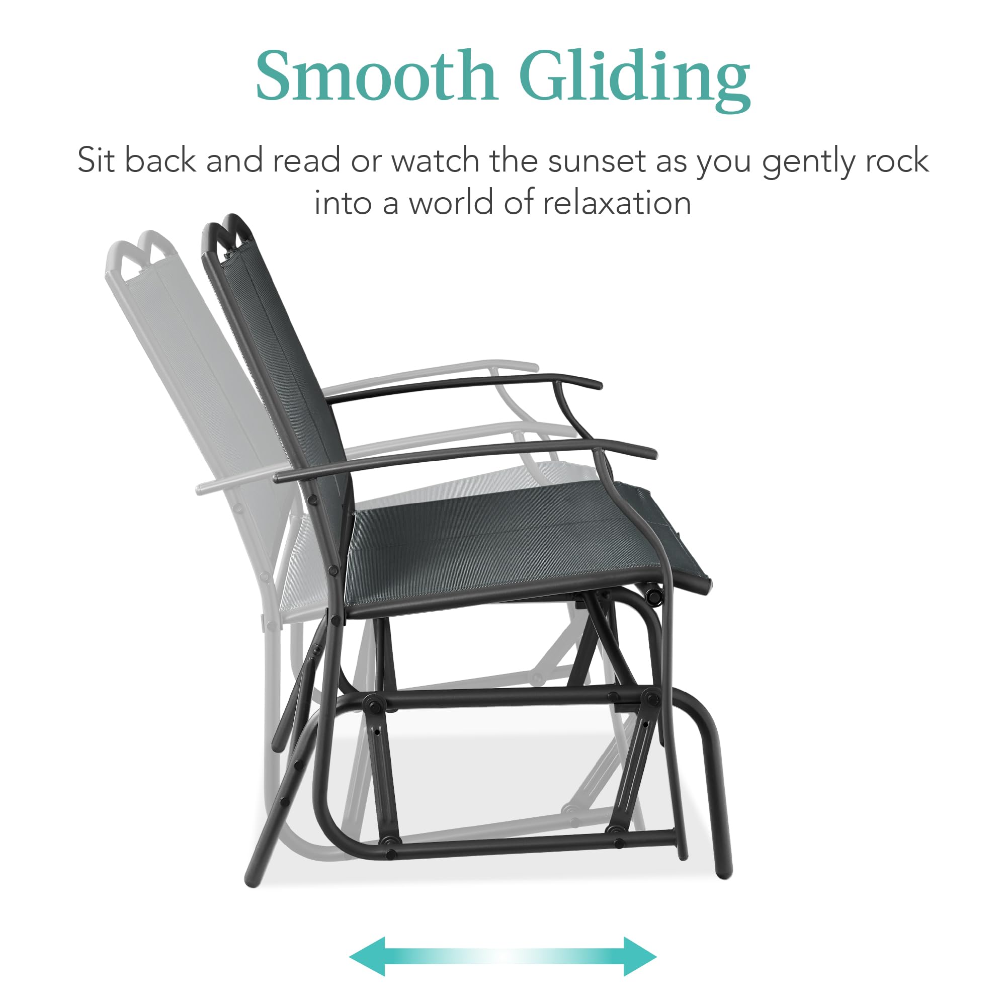 Best Choice Products 2-Person Outdoor Patio Swing Glider Steel Bench Loveseat Rocker for Deck, Porch w/Textilene Fabric, Steel Frame - Black