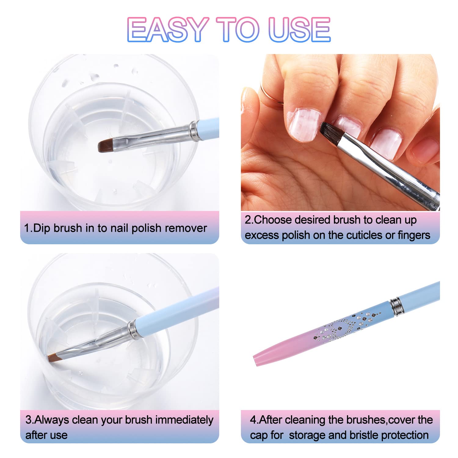 Nail Art Clean Up Brushes,Nail Brushes for Cleaning Polish Mistakes on the Cuticles, Acetone Resistant Nail Brush, Fingernail Cleaning Brushes for Nail Art and Designs (2 Pcs Round&Angled)
