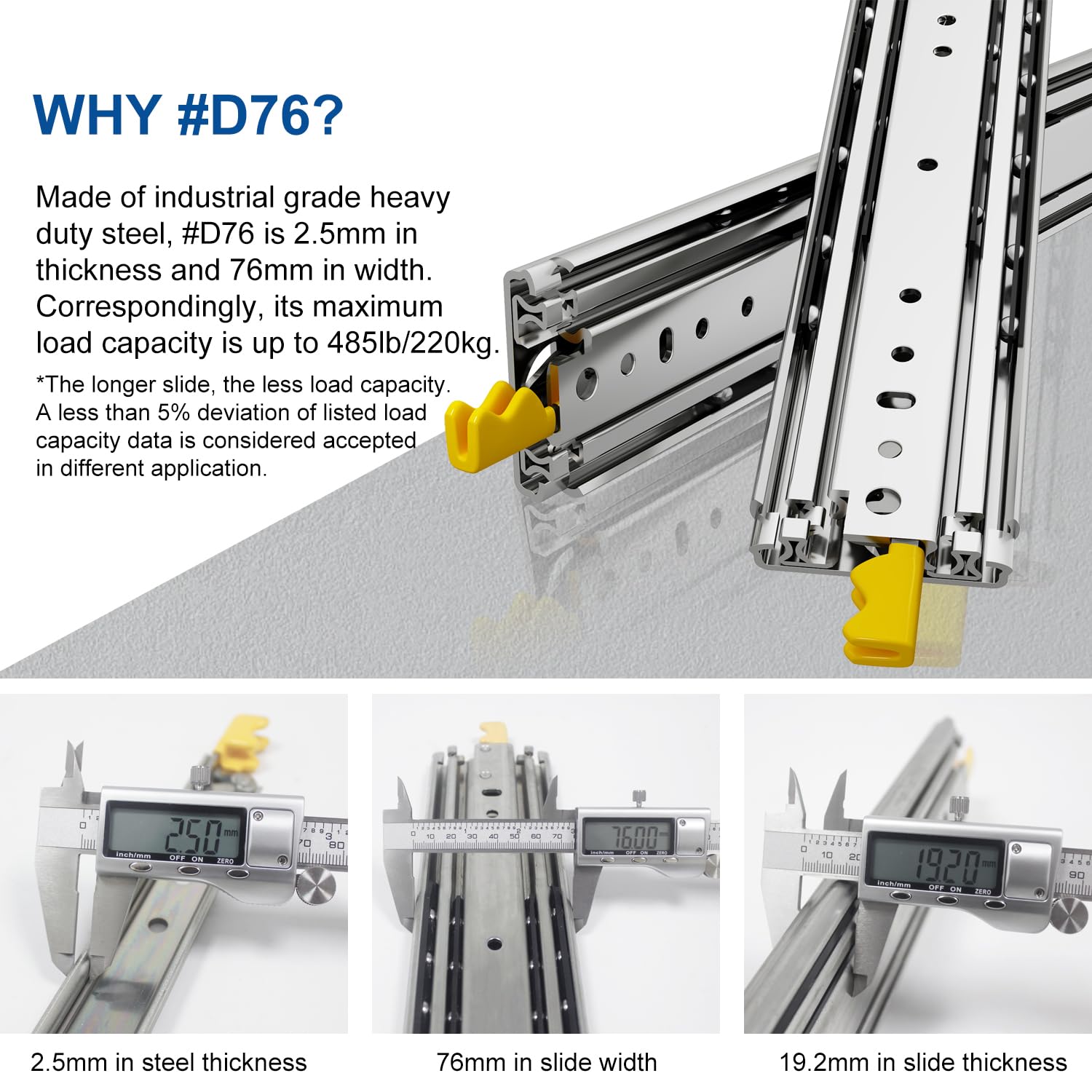 VADANIA 12" Heavy Duty Drawer Slide with Lock #D51, 150lb Load Capacity, 3-Fold Full Extension, Ball Bearing Lock-in & Lock-Out, Side Mount, 1-Pair