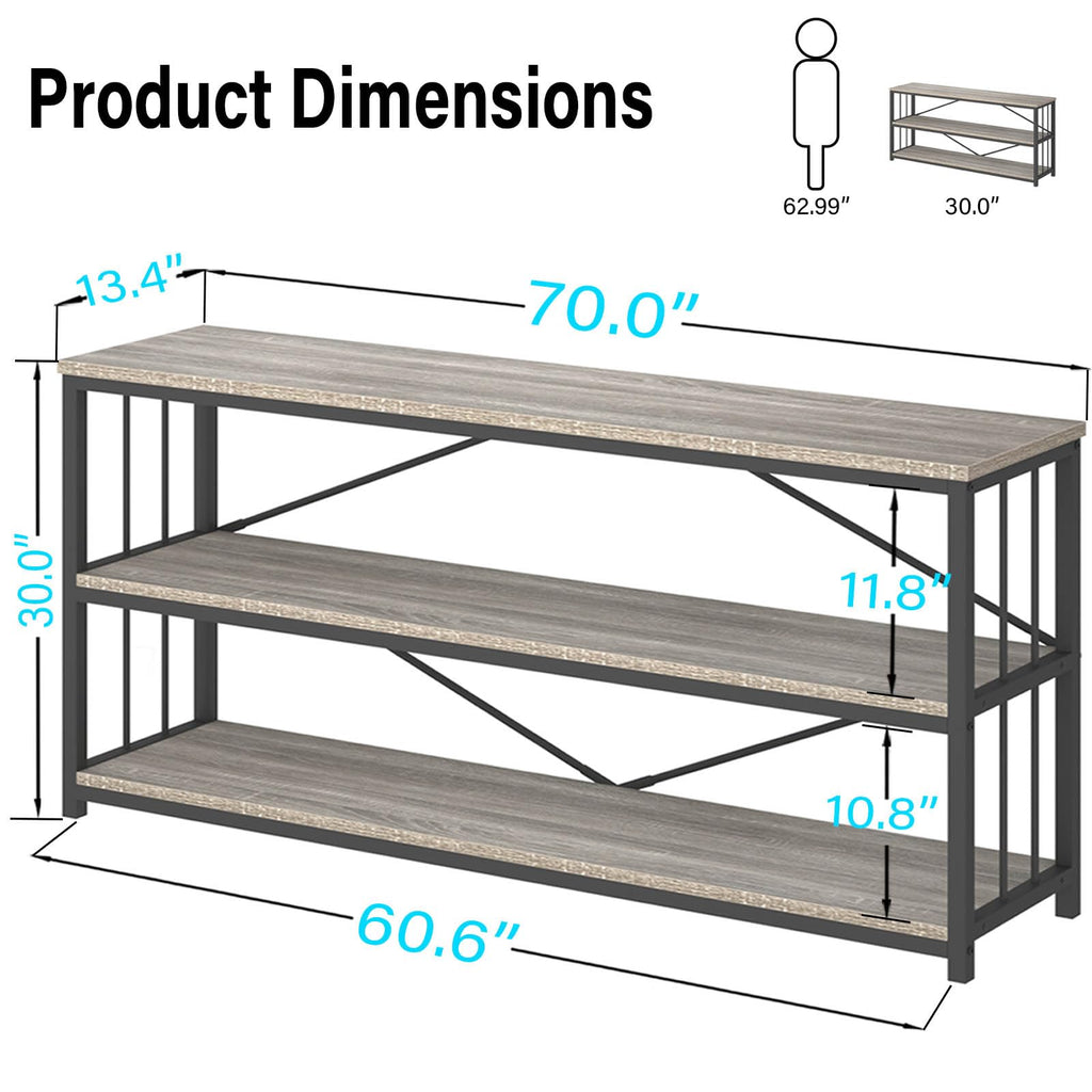 LVB Black Console Table, Modern Entryway Table for Hallway Living Room, Industrial Sofa Table Behind Couch, Farmhouse Wooden Metal Entry Table for Foyer with 3-Tier Storage Shelves, Black Oak, 55 Inch