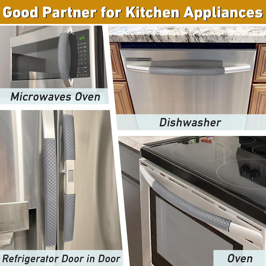 Refrigerator Door Handle Covers, Set of 4, Performance Appliance Handle Covers, Non-Slip Fridge Door Handle Covers, Keep Your Kitchen Clean, Microwave Oven Dishwasher door Handle Protectors(Brown)