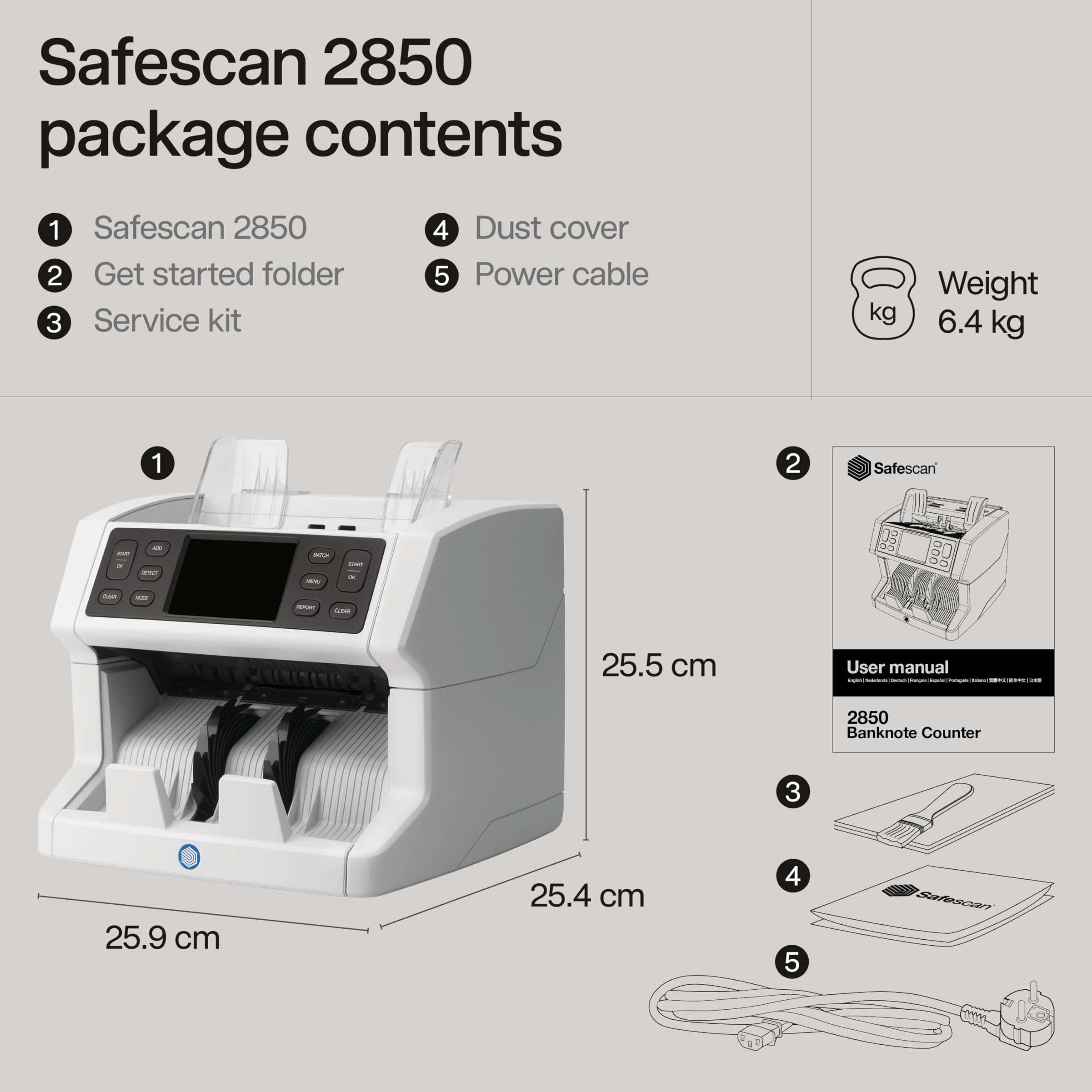 Safescan 2210 Money Counter Machine with Counterfeit Detection, Add/Batch Modes, LCD-Display, High-Speed Counts 1,000 bills per minute, 2 Point Counterfeit Check - Sorted Counter for All Currencies