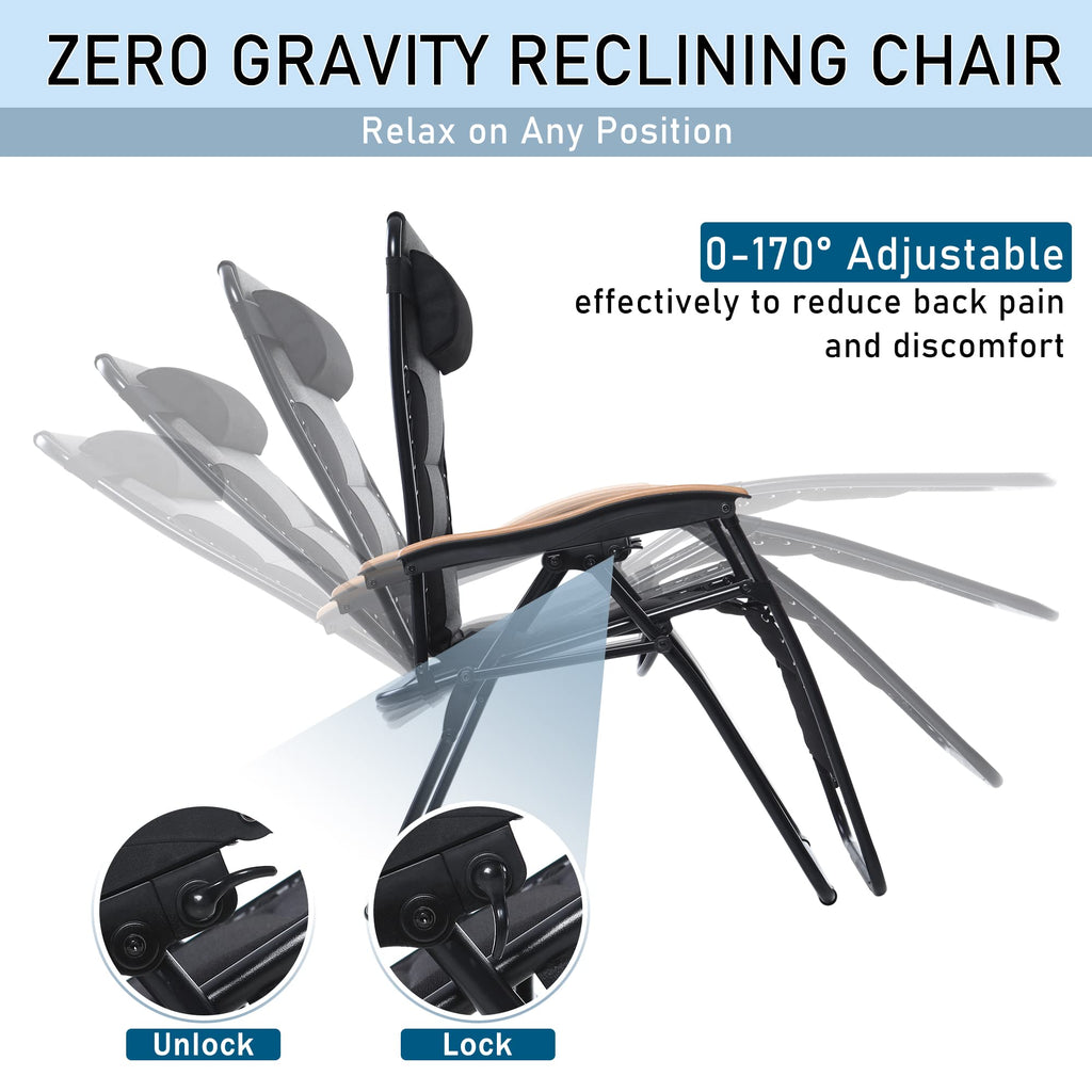 PHI VILLA XXL Oversized Padded Zero Gravity Chair Set of 2, Foldable Patio Recliner, 30" Wide Seat Anti Gravity Lounger with Armrest and Cup Holder, Support 400 LBS (Aqua Blue)